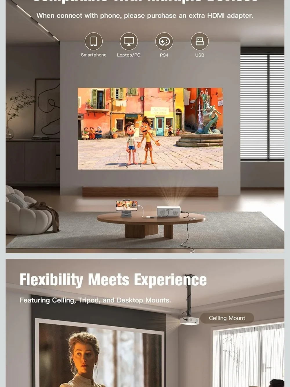 White Home Theater Projector – LED Video Projector
